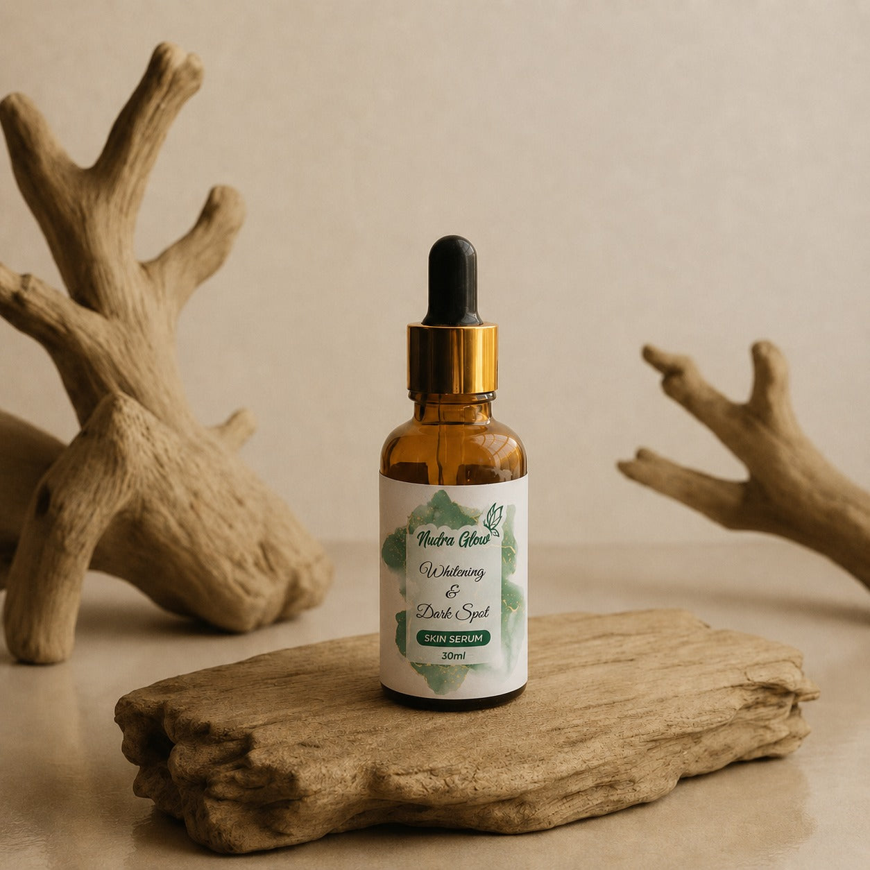 Nudra Glow Whitening and Dark Spot Serum bottle - skin brightening serum with Niacinamide, Alpha Arbutin, and Hyaluronic Acid available in Pakistan