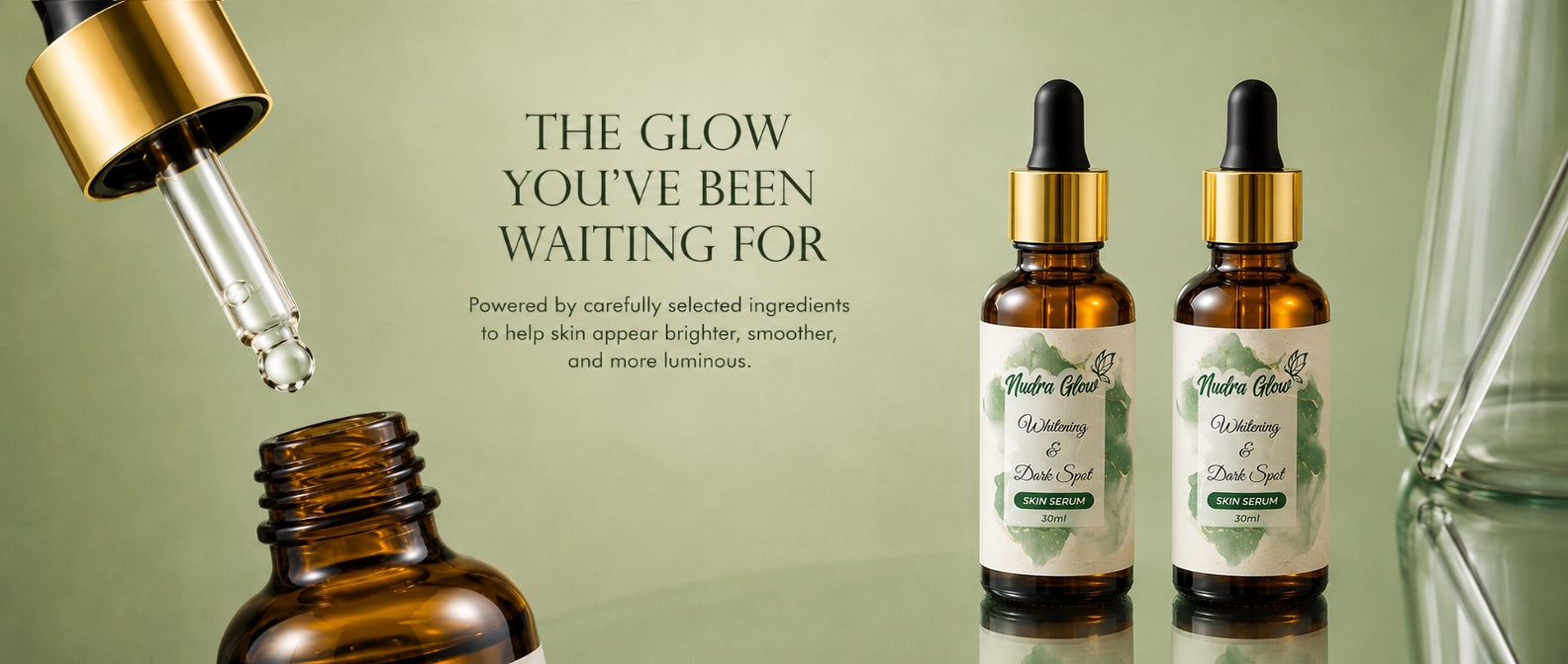 Nudra Glow Whitening Serum banner - premium skincare for radiant glowing skin in Pakistan